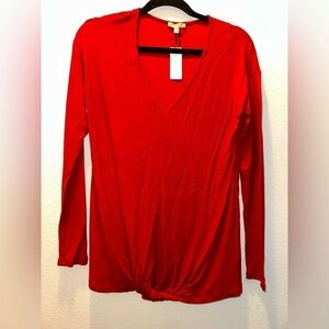NWT Bordeaux women’s red v neck twist long sleeve top XS holiday contemporary